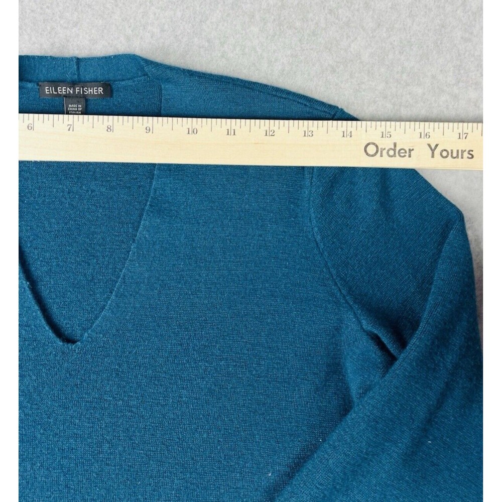 Eileen Fisher Tunic Sweater Womens XS Teal Italian Yarn V Neck Knit Pullover - Picture 8 of 14